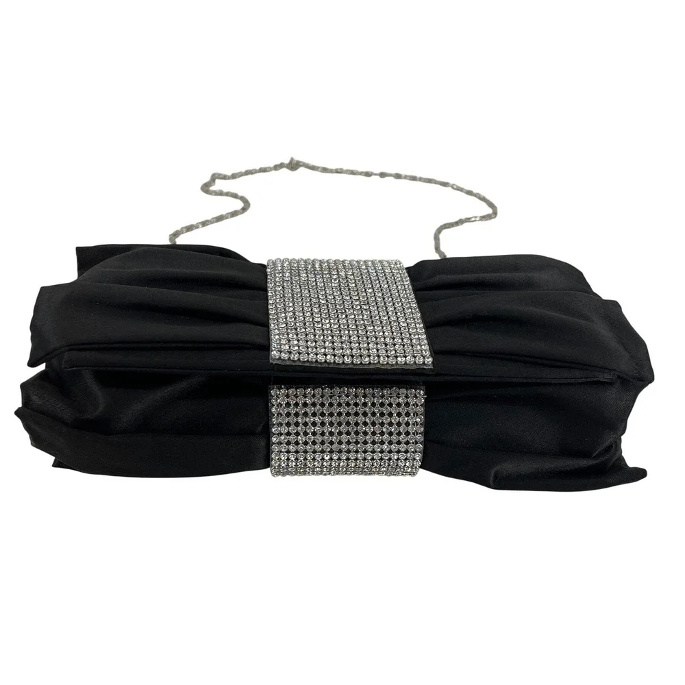 J. Francis Evening Clutch Women OS‎ Black Excellent Rhinestone Satin Chain Strap